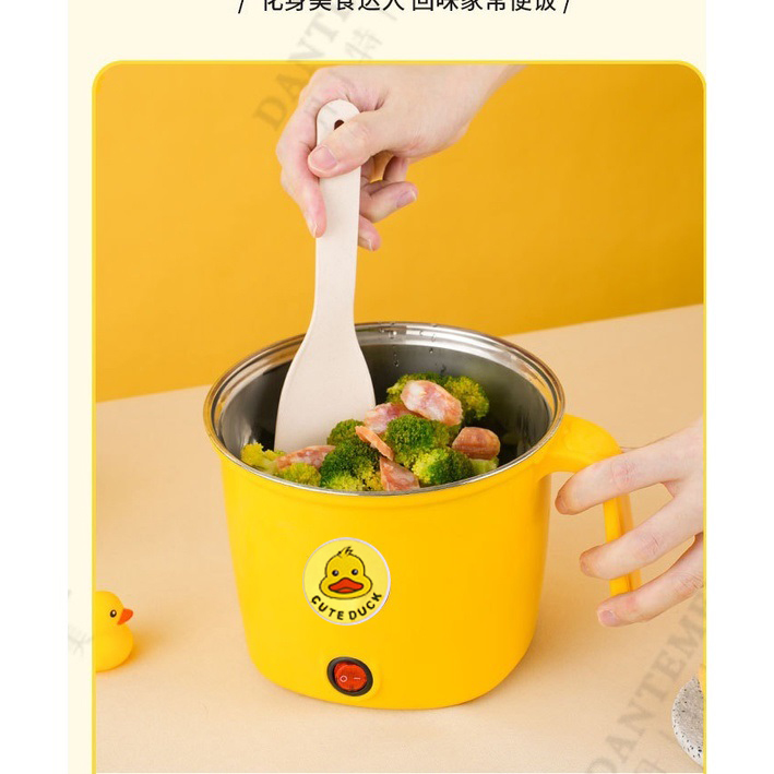 Ca Nấu Mì Có Khay Hấp 1.8L 600W Hình Vịt Vàng Cute Duck