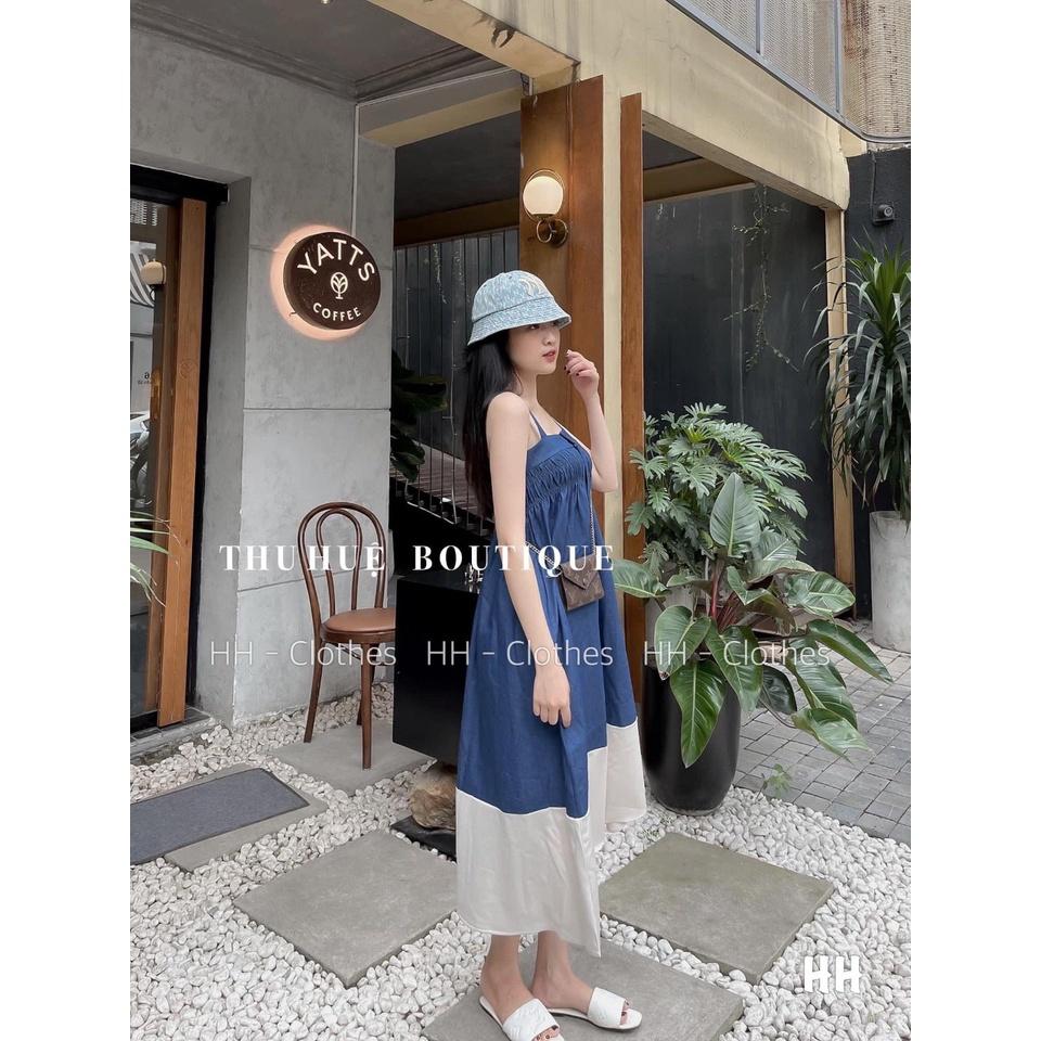VÁY ĐI CHƠI, VÁY MAXI JEAN 2 DÂY PHỐI CÚP NGỰC BOCHUN CỰC XINH LUN Ạ