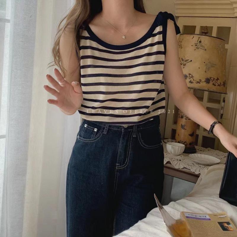 MS757 Áo ba lỗ nữ kẻ ngang buộc dây vai