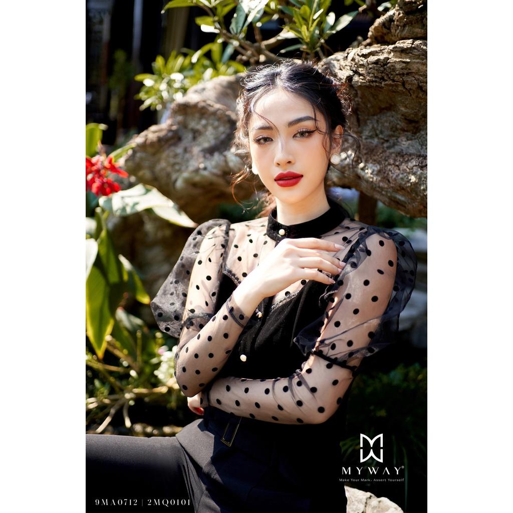 Áo Sơ Mi Nhung Nữ MY WAY Tay Bồng Phối Voan Chấm Bi Sang Trọng 9MA0712