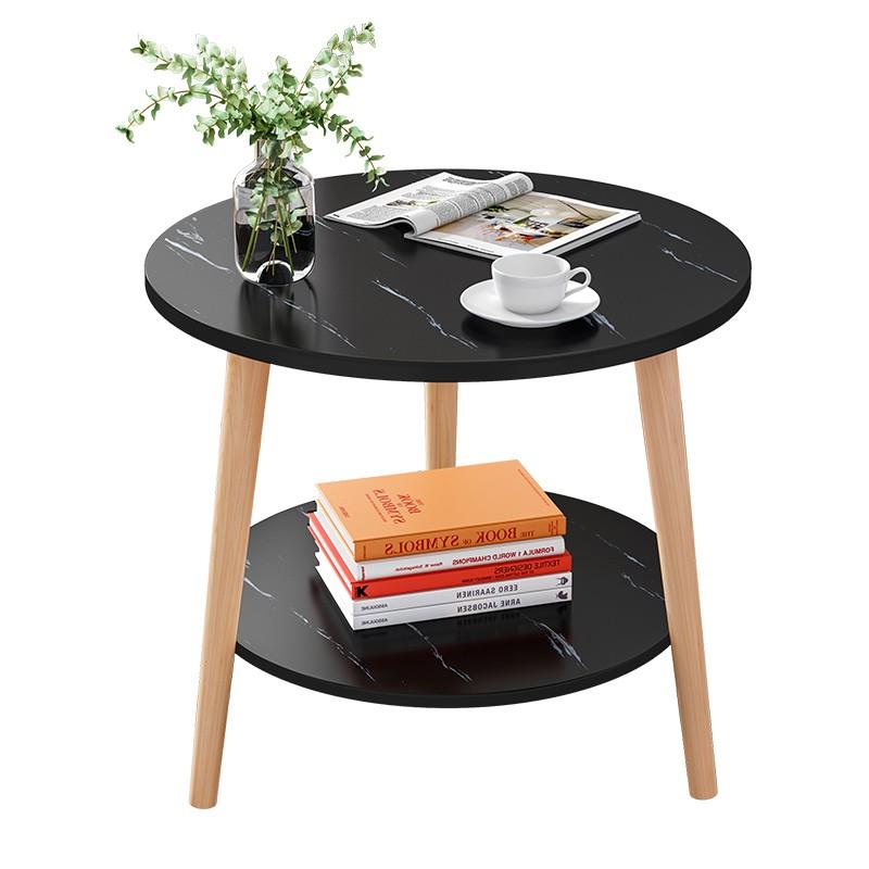 Bàn trà sofa gỗ vân đá cẩm thạch hình tròn 2 tầng, bàn trà đẹp bằng gỗ 50x50cmm