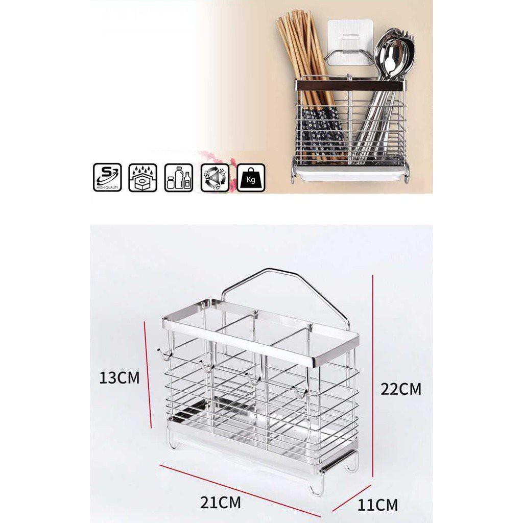 Giá inox đựng đũa thìa nhiều ngăn Ống đựng đồ dùng nhà bếp dán tường không cần khoan đục
