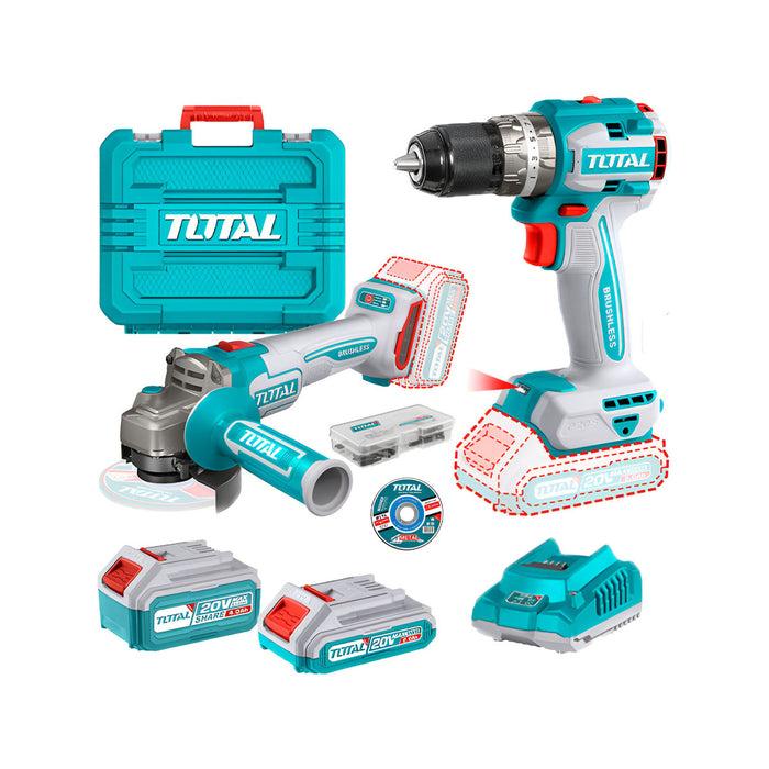 BỘ COMBO MÁY MÀI GÓC TAGLI2110 4 &amp; MÁY KHOAN BÚA TIDLI20602 KHÔNG CHỔI THAN DÙNG PIN 20V TOTAL TCKLI2027310 - HÀNG CHÍNH HÃNG