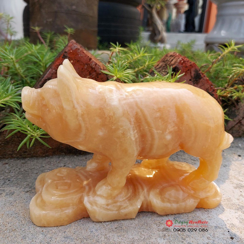 Tượng lợn đá 12 con giáp phong thủy đá ngọc hoàng long 15cm đá Non Nước