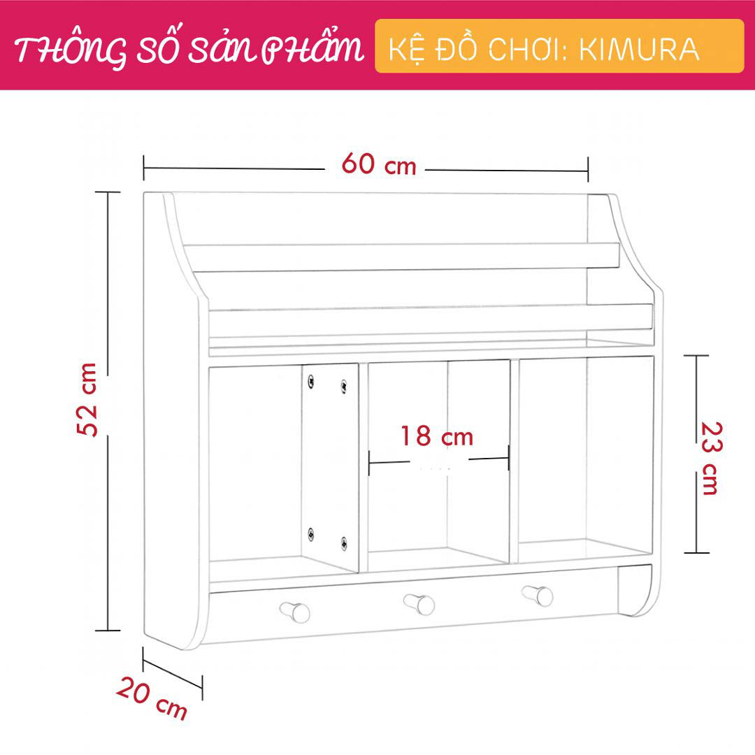 Kệ để đồ chơi cho bé SMLIFE Kimura | Gỗ MDF dày 17mm chống ẩm | D60xR20xC52cm