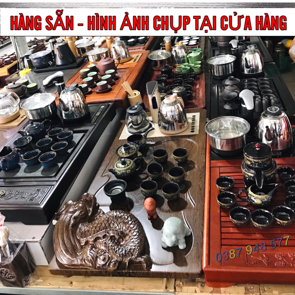 Bộ bàn trà điện thông minh đa năng tự động , khay trà đạo Tượng tỳ hưu -TH11 , khung gỗ cao cấp một bộ đủ món như hình