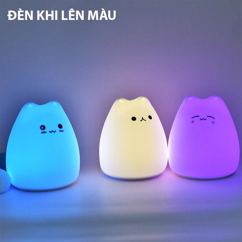 Đèn ngủ mini silicon hình Mèo Cute cho phòng trẻ em, cảm ứng đổi màu cực đáng yêu Venado