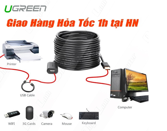 Cáp USB 2.0 nối dài 10M chính hãng Ugreen 10321