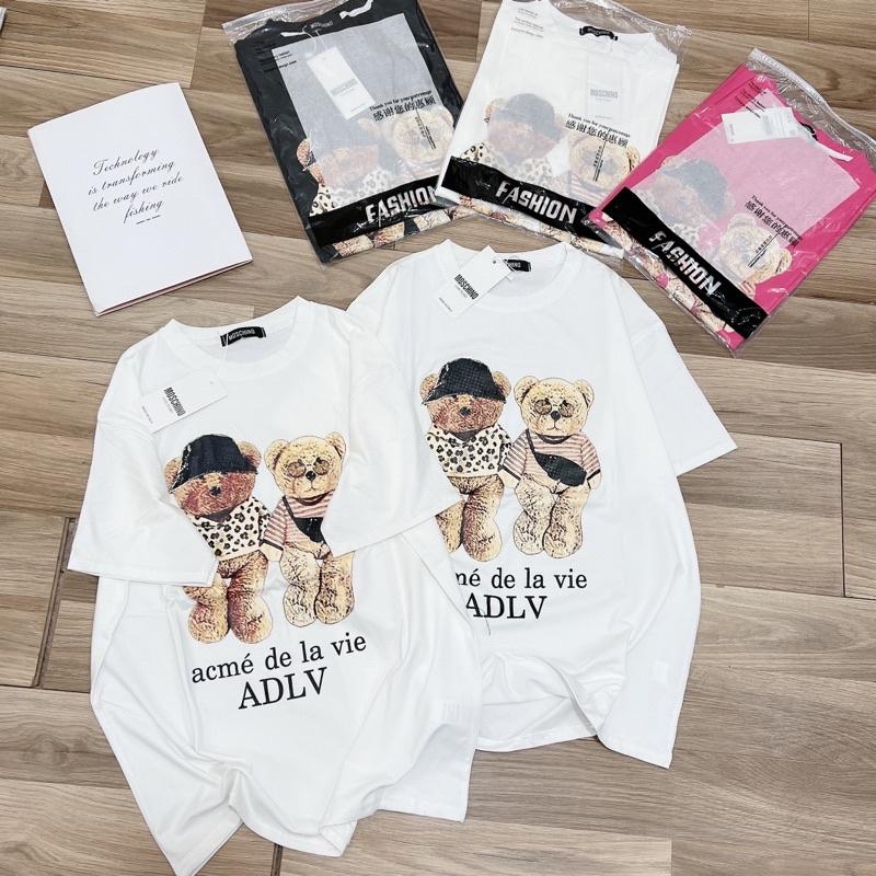 Áo thun nữ dáng unisex hình gấu đôi dễ thương