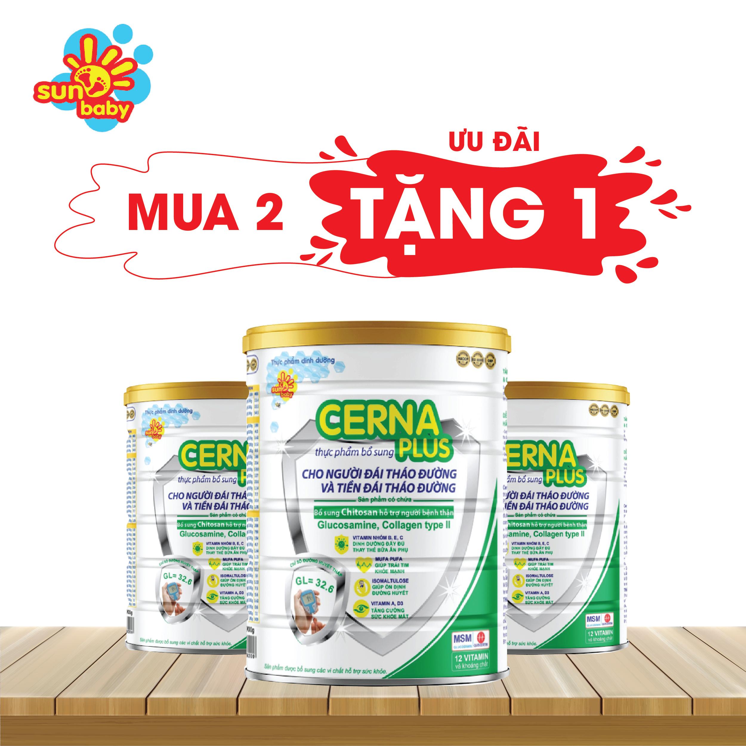 Sữa bột Cerna Plus cho người tiền đái tháo đường và đái tháo đường  Sunbaby