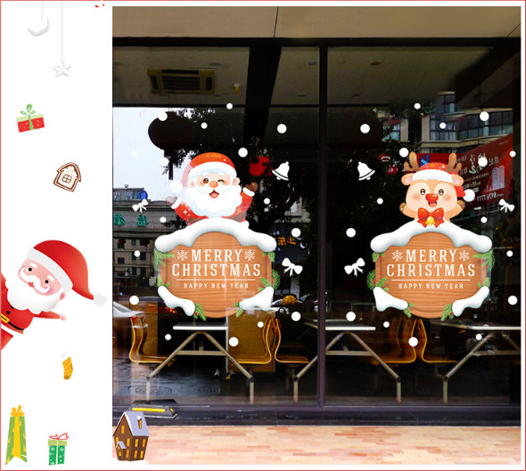 Decal trang trí Noel - Ông già Noel và tuần lộc cầm