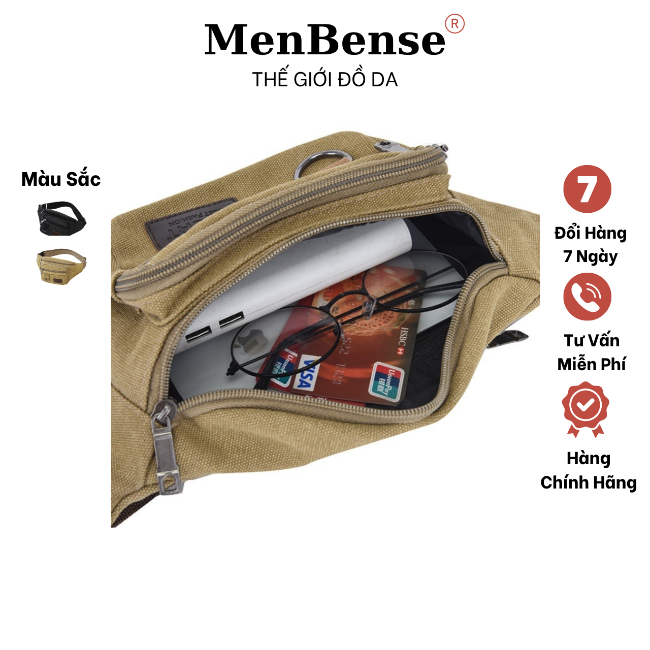 Túi đeo bụng nam nữ chất liệu vải dày bền chống trầy xước,có nhiều ngăn tiện dụng TD03
