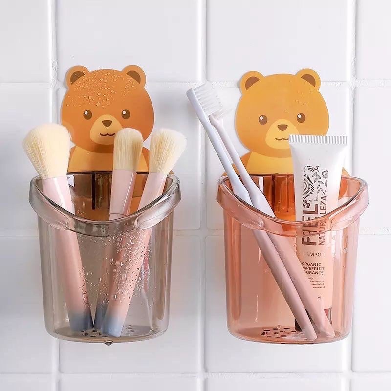 Cốc Gấu, Ly Gấu Đựng Bàn Chải Kem Đánh Răng Dán Tường Nhà Tắm Siêu Chắc