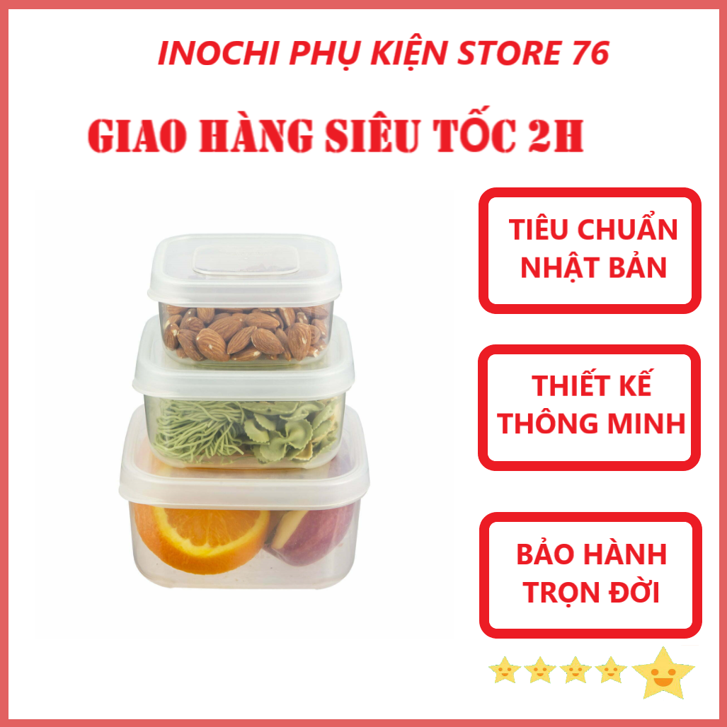 Combo 3 Hộp Đựng thực Phẩm Hình Vuông Hokkaido Nhiều Cỡ Xuất Nhật - Hàng Chính Hãng ( Tặng kèm khăn lau đa năng pakasa) Giao màu ngẫu nhiên