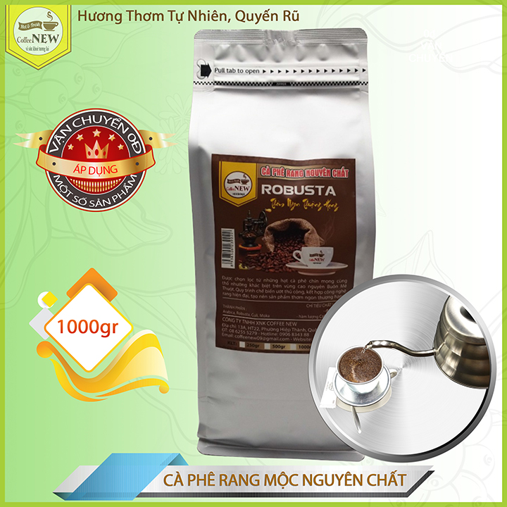 Cà Phê ROBUSTA Thượng Hạng - Rang Mộc Nguyên Chất (Gói 1kg) - Tặng Phin Nhôm - Hậu Đậm, Vị Đắng - Coffee New