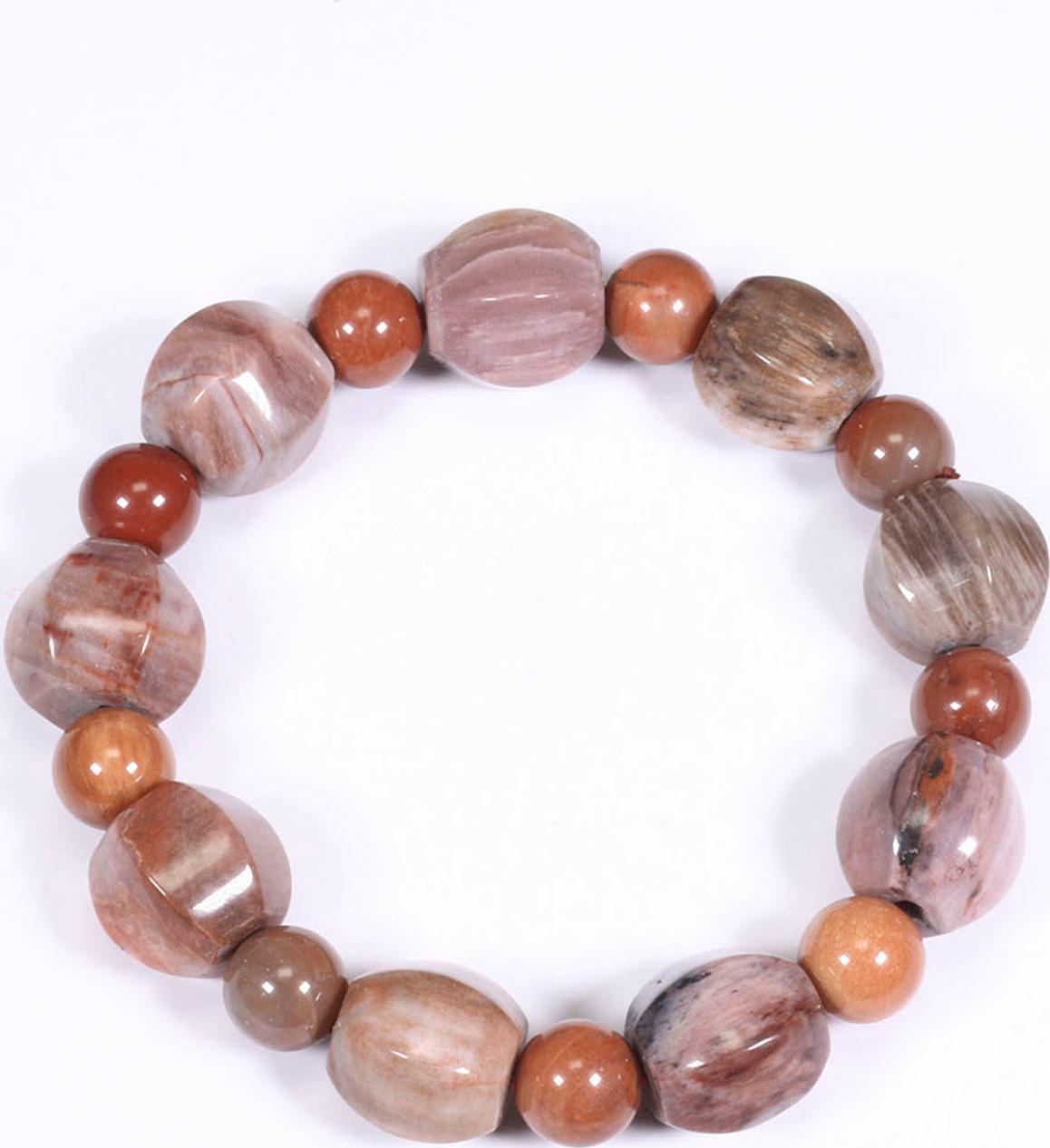 Vòng tay gỗ hóa thạch hạt lục giác viên đá 12x12.5mm mệnh hỏa, mộc - Ngọc Quý Gemstones