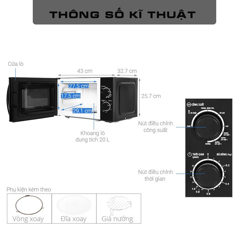 Lò Vi Sóng Có Nướng BlueStone MOB-7716, 1270w - 20Lit, Hàng Chính Hãng