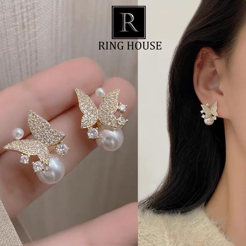 Khuyên tai bông tai nữ đôi bướm hạt trai dự tiệc sang đẹp Ring House