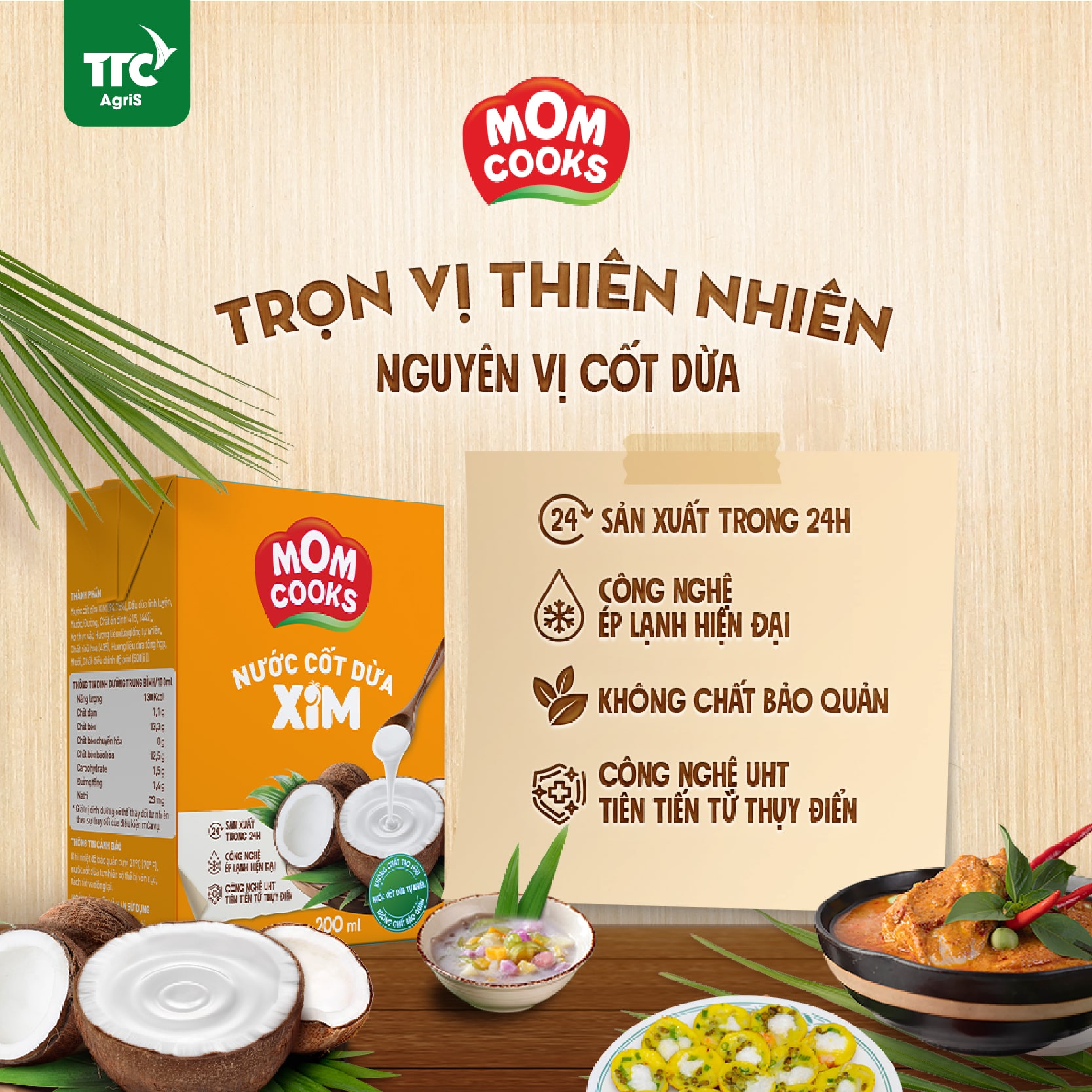 Thùng 24 Hộp Nước Cốt Dừa Mom Cooks 200ml/Hộp