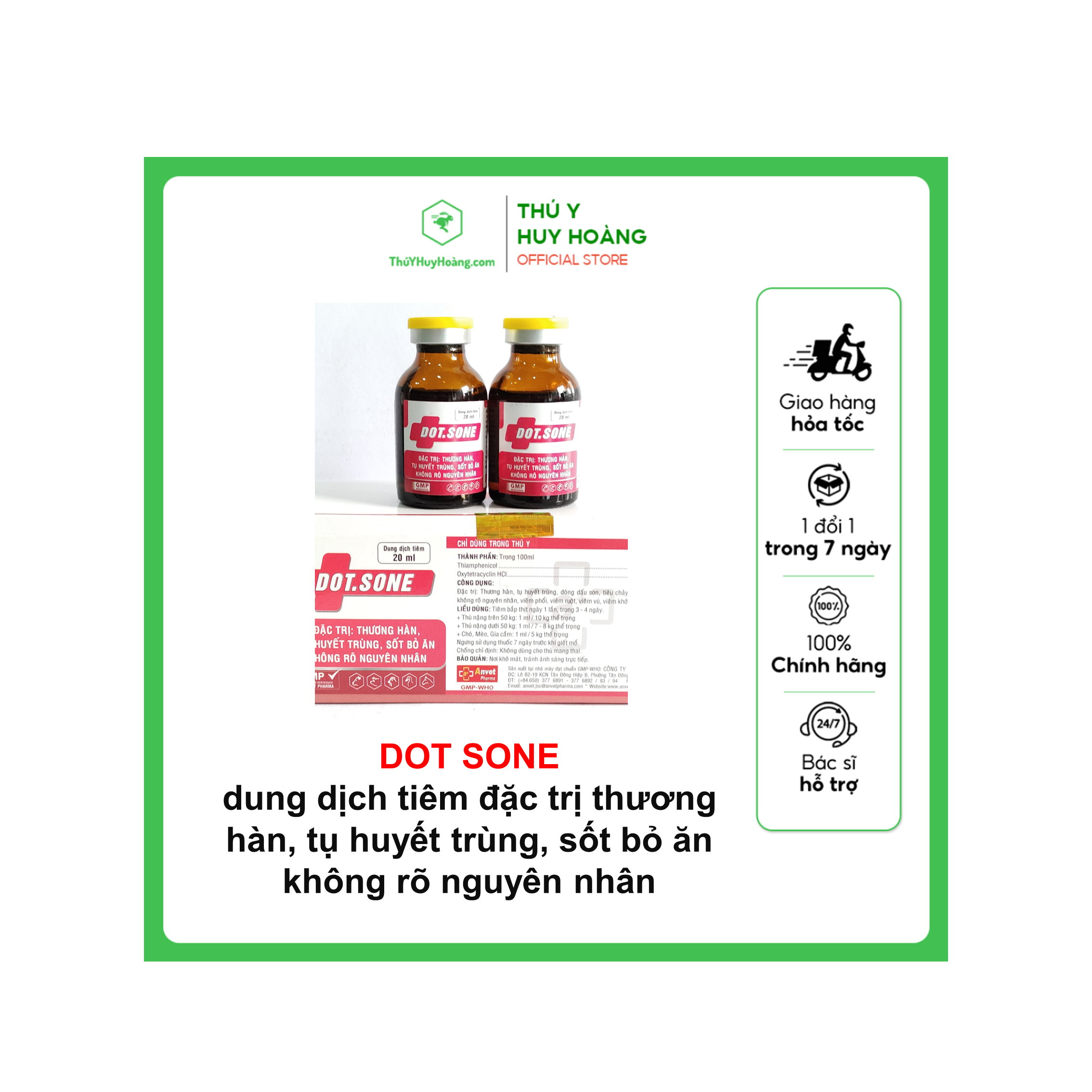 DOT SONE 20ML dung dịch tiêm đặc trị thương hàn, tụ huyết trùng, sốt bỏ ăn không rõ nguyên nhân