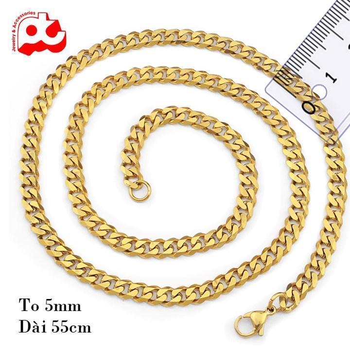 Dây chuyền nam cao cấp titan titan thép không gỉ lặc xéo trangsucpt kích cỡ 5mm mạ vàng PTDCNA176