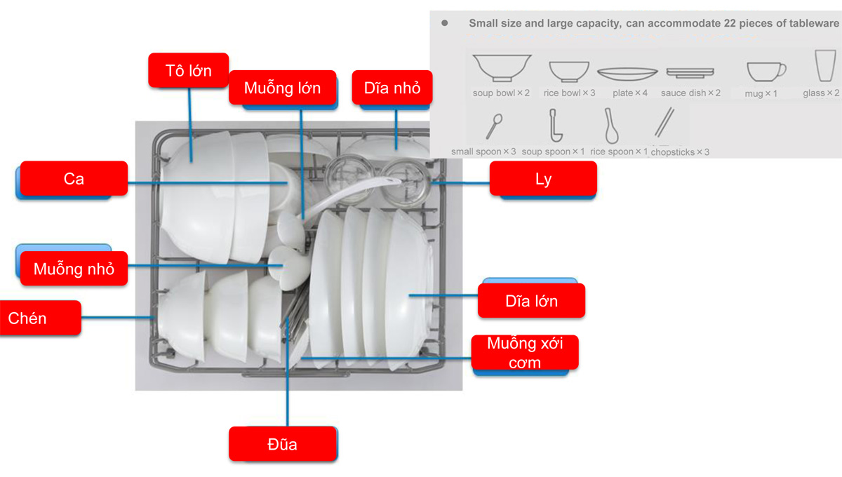 Máy Rửa Chén Mini Toshiba DWS-22AVN(K)- Hàng Chính Hãng