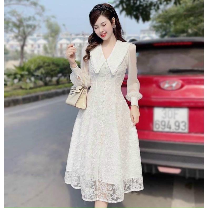 FREESHIP ĐẦM KIỂU NỮ MAXI PHỐI BÈO CỔ TAY DÀI CHẤT REN CÓ MÚT PHONG CÁCH ÂU QUYẾN RŨ DS
