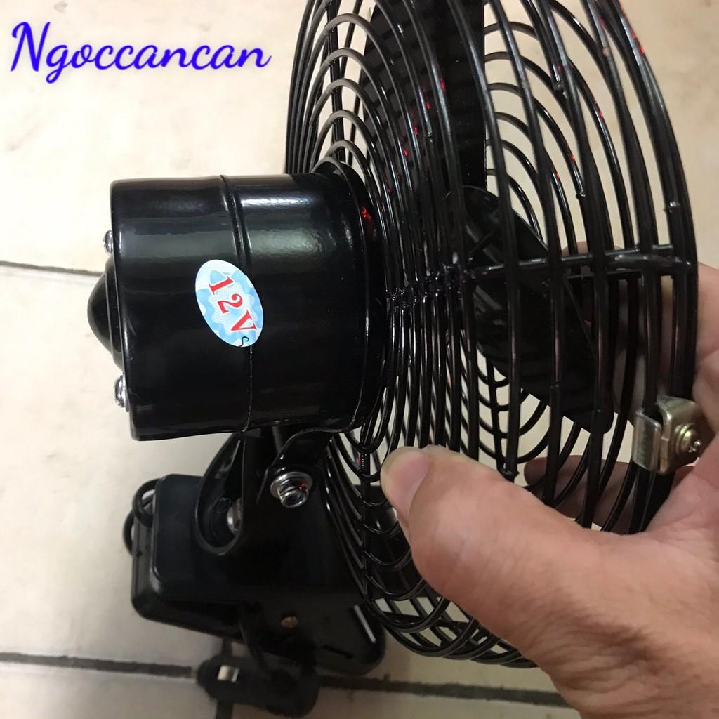 Quạt Mini Kẹp Trên Xe Ô Tô Lồng Sắt 12 và 24v Cánh sắt Đường Kính 23cm