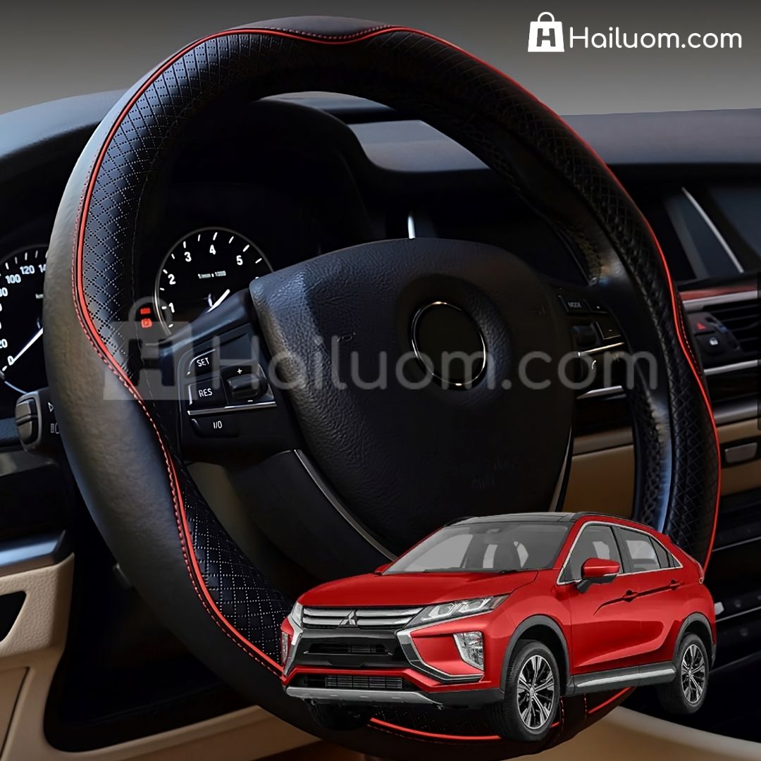 Bọc Vô Lăng ô tô cho MITSUBISHI ECLIPSE CROSS Da Thật Cao Cấp - Màu Đen Chỉ Đỏ