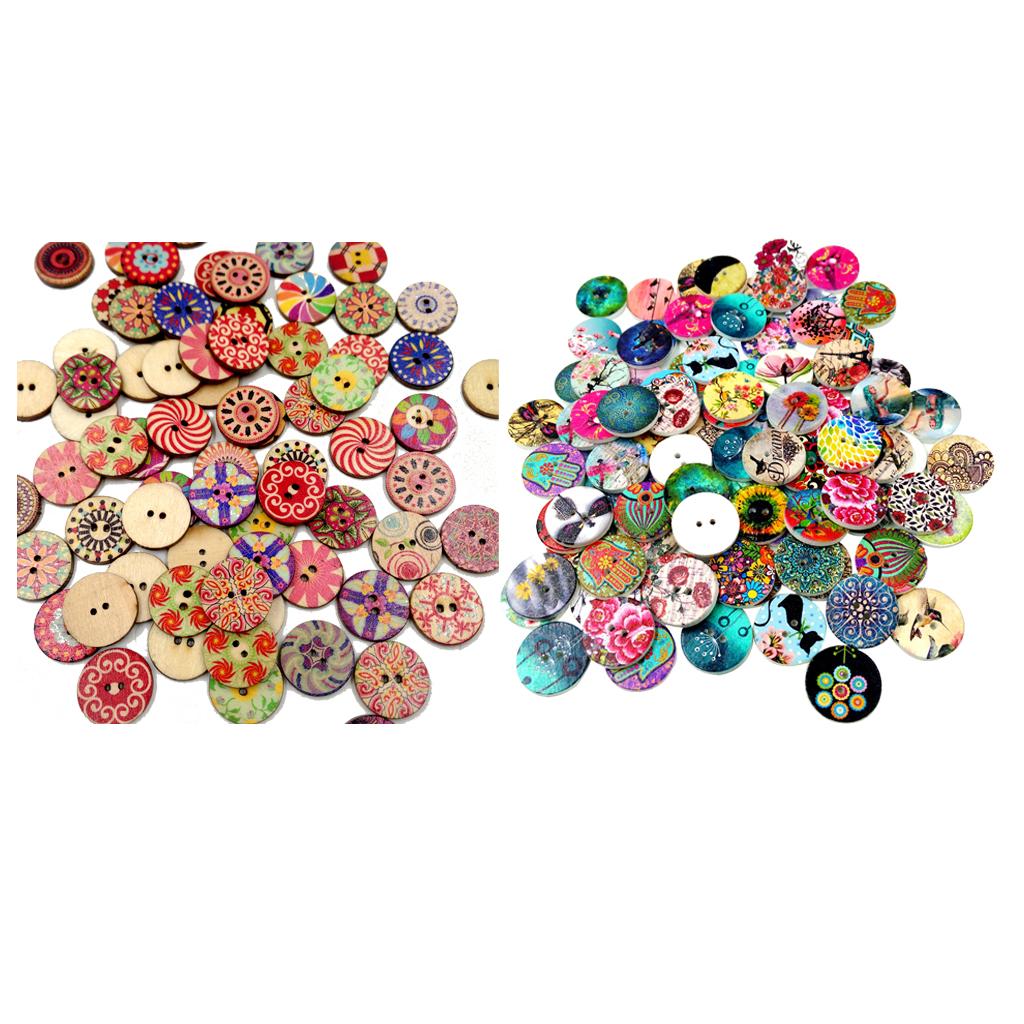 200 Chiếc Hỗn Hợp Gỗ 2 Lỗ Sơn May Hàng Nút Gài Thủ Công Tự Làm Thêu Sò