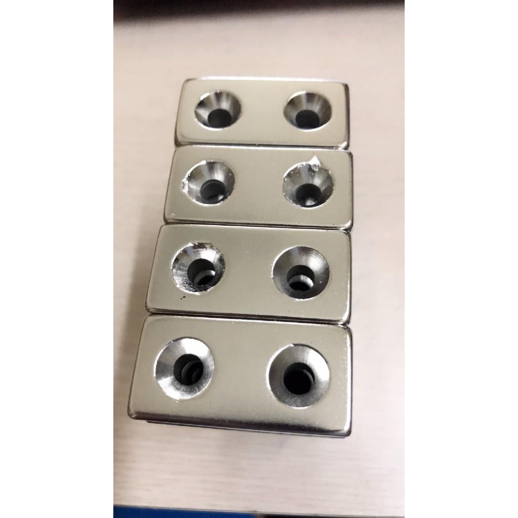 Nam châm 40x20x10mm côn 2 lỗ, nam châm đất hiếm siêu mạnh