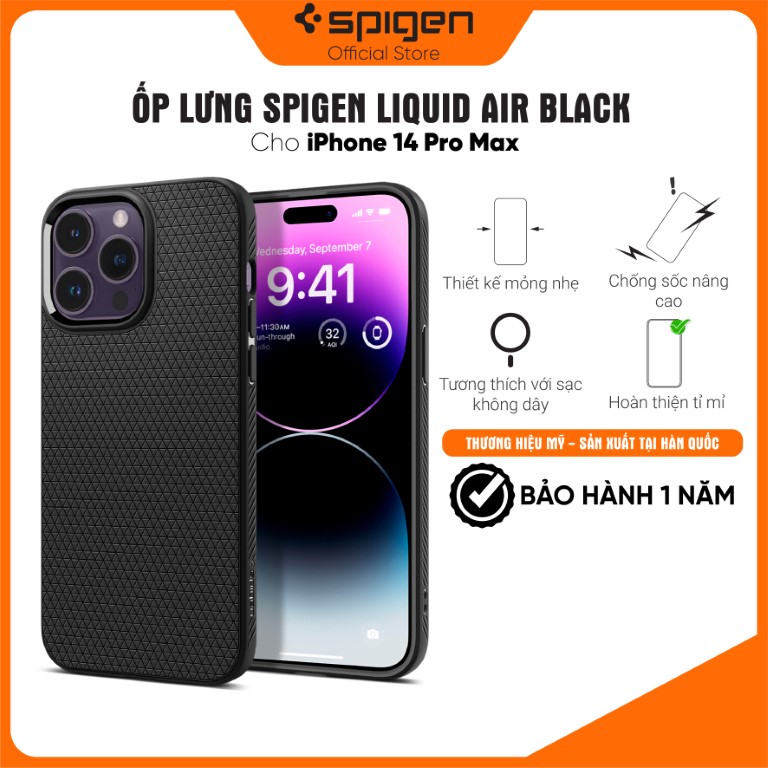 Ốp lưng Spigen Liquid Air cho iPhone 14/14 Plus/ 14 Pro/14 Pro Max - Thiết kế mỏng nhẹ, chống sốc chống bẩn, viền camera cao - Hàng chính hãng
