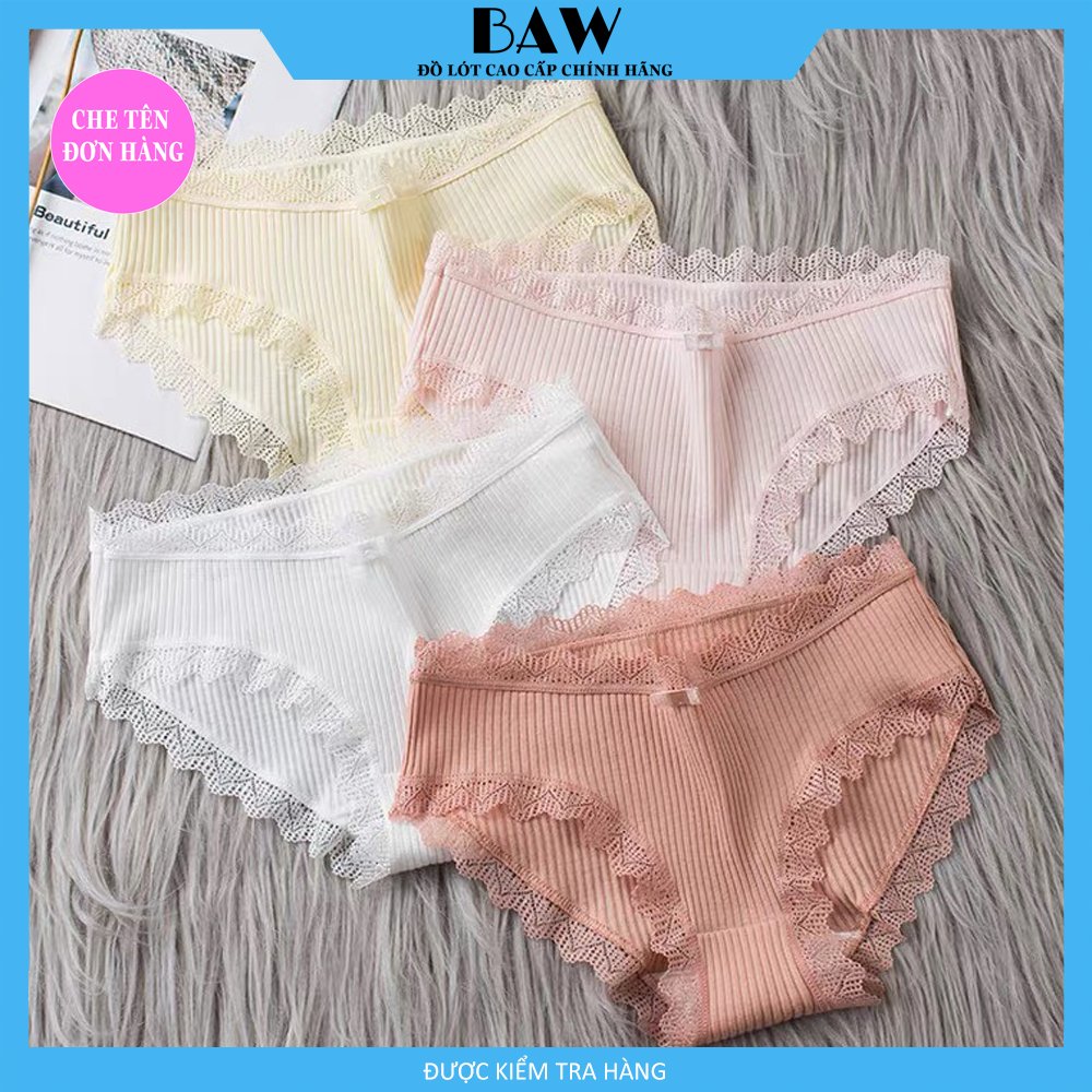 Bộ 5 Quần Lót Nữ Cotton gân tăm kháng khuẩn thương hiệu BAW hoạ tiết viền ren sexy điệu đà QLN04