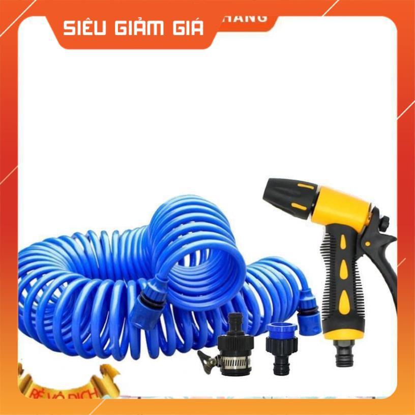Bộ vòi xịt nước tưới cây đa năng tăng áp lực nước kèm dây tưới dạng lò xo co dãn 319814 loại 10m