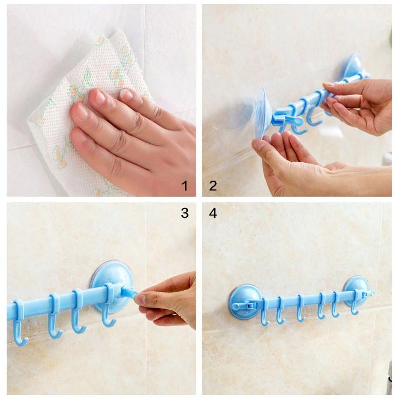 Thanh ngang 6 móc treo đồ nhà tắm hút chân không