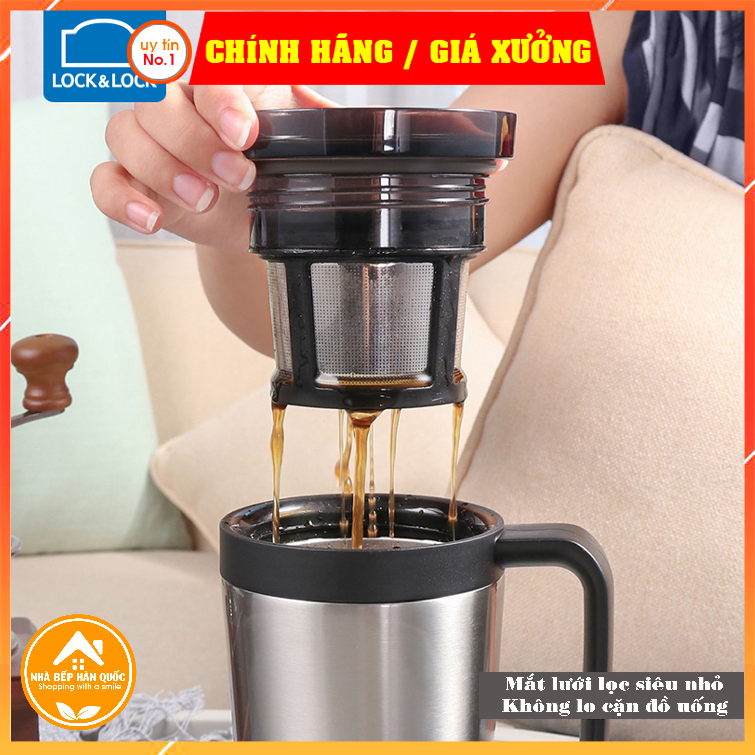 Ly giữ nhiệt có lọc bằng inox Lock&amp;Lock Coffee filter mug dung tích 580ml LHC4197