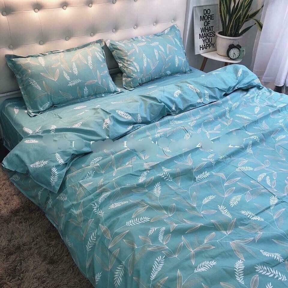 Bộ Chăn ga Cotton Poly - Lá Tre phong cách Han Quốc