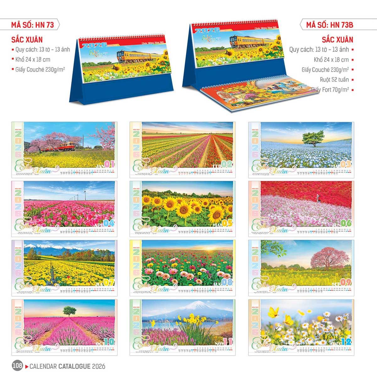 Lịch Hoa Niên 2026 - Lịch Bàn Chữ A 24x18 Không Note Những Ngày Yêu Thương HN78