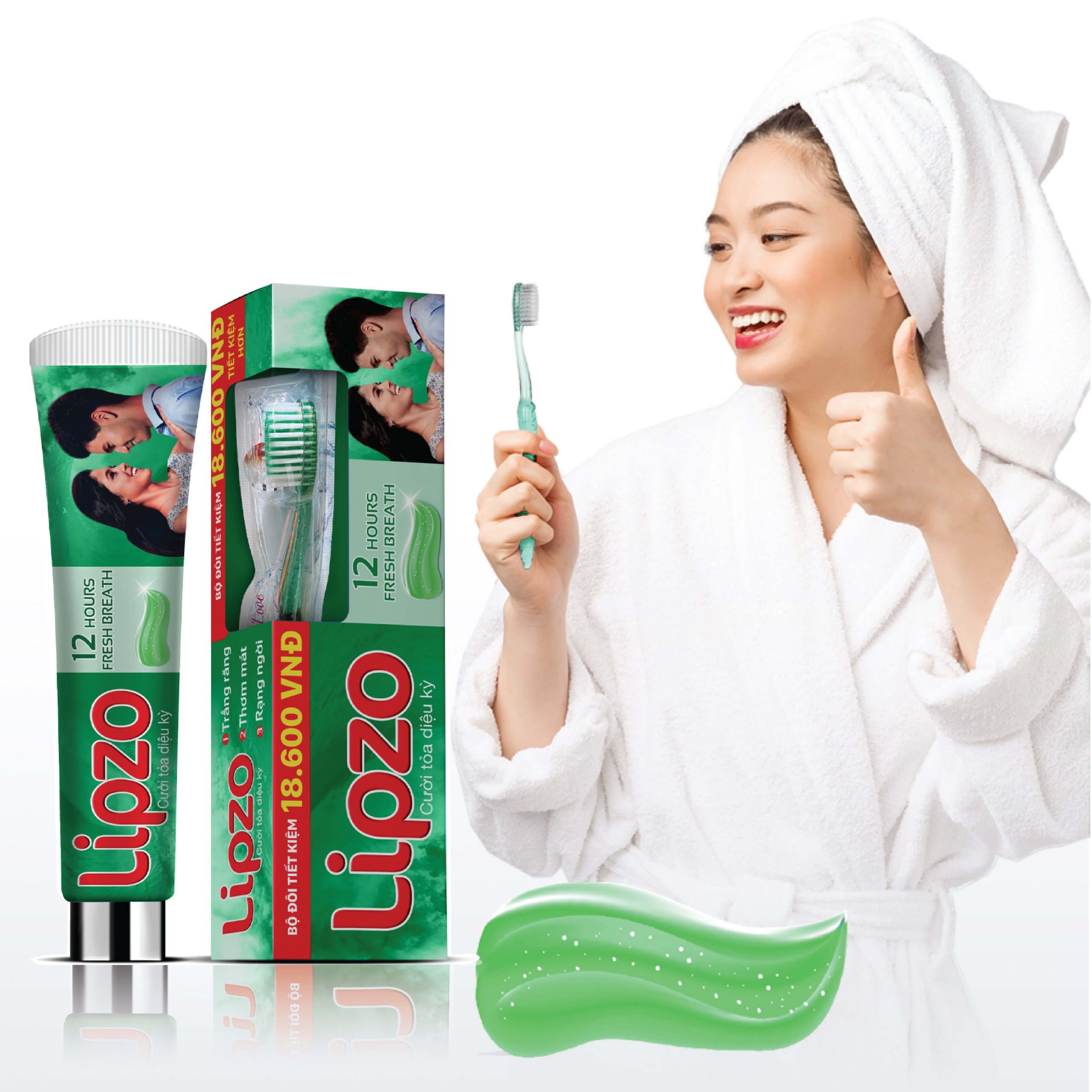 Bộ Đôi Kem Đánh Răng Lipzo 12 Giờ Rạng Ngời 185g Và Bàn Chải Đánh Răng Maxcare