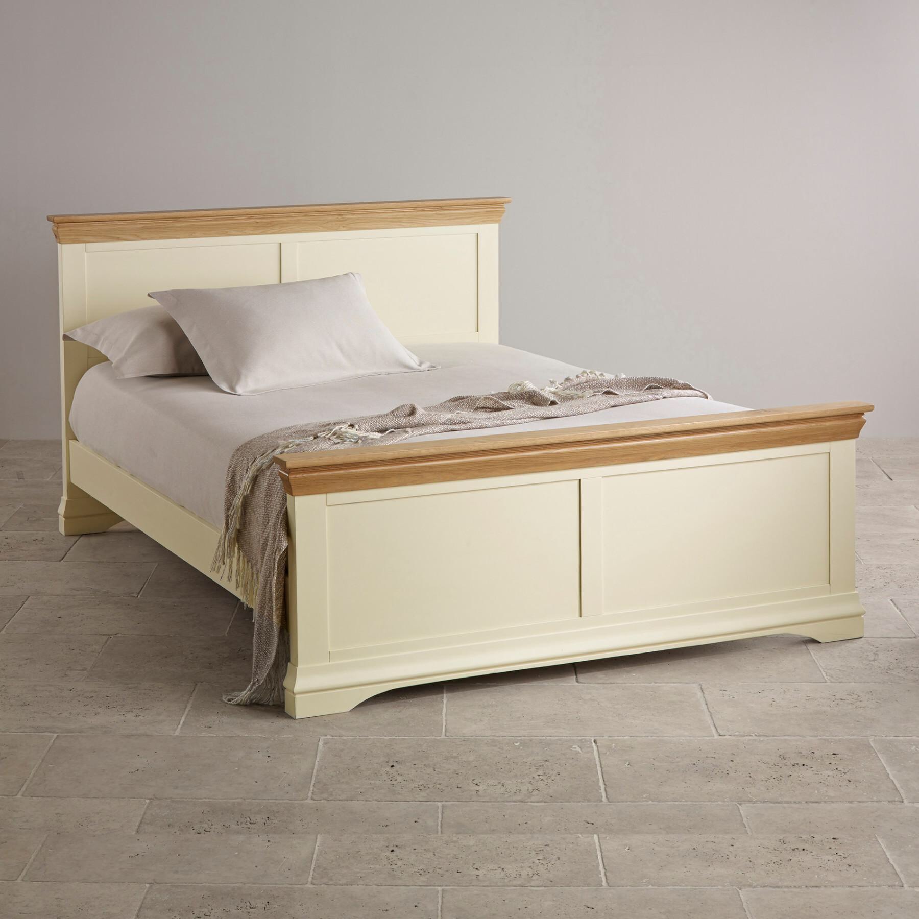 Combo Giường ngủ + tủ đầu giường - gỗ sồi tự nhiên; tân cổ điển - Màu trắng nắp sồi - 1m6 x 2m