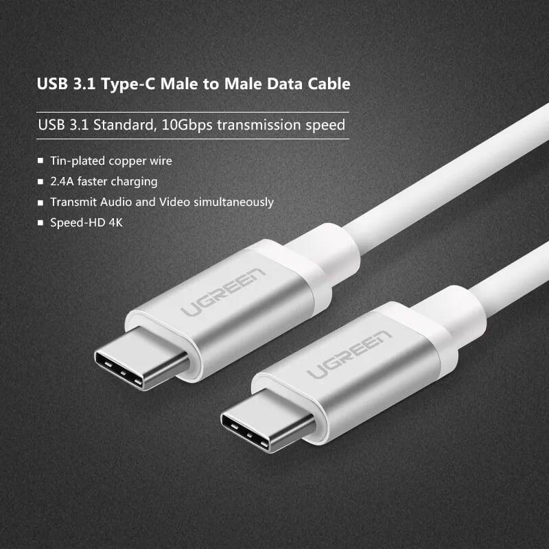 Ugreen UG10682US161TK 1.5M màu bạc Dây USB Type-C truyền dữ liệu và sạc mạ Nikel đầu nhôm - HÀNG CHÍNH HÃNG