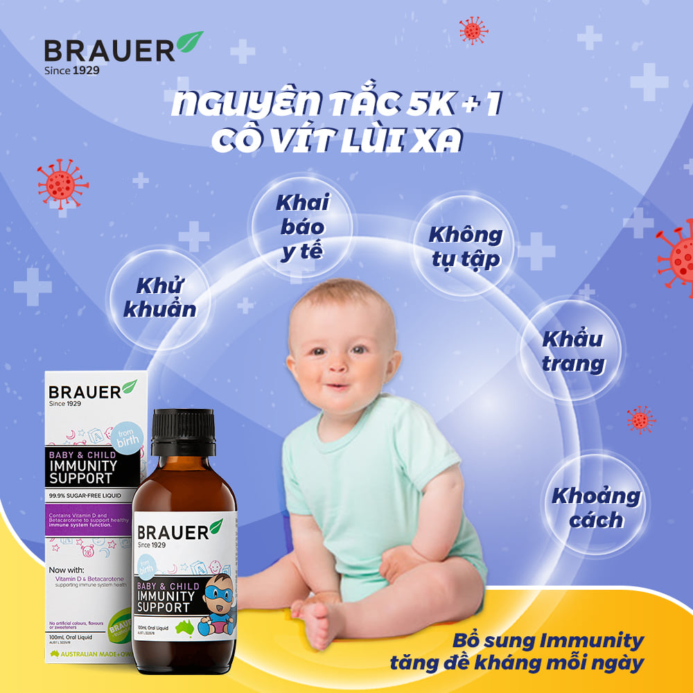 Brauer Hỗ Trợ Hệ Miễn Dịch Cho Trẻ Sơ Sinh &amp; Trẻ Nhỏ - Baby &amp; Child Immunity Support Oral Liquid 100ml - QuaTangMe Extaste