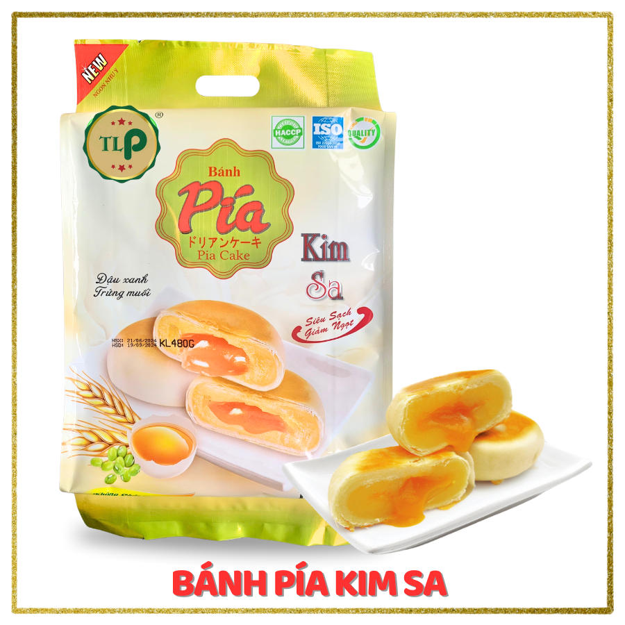 Bánh Pía Kim Sa TLP | Vị Đậu Xanh Nhân Trứng Muối | Túi 480g 12 Bánh | Đặc Sản Sóc Trăng