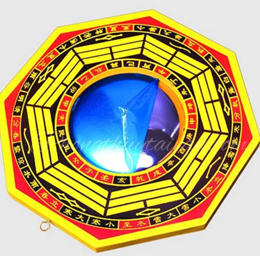 Gương Bát quái Tiên Thiên Lồi cạnh vàng tặng kèm bột ngũ vị bao sái, văn khấn.