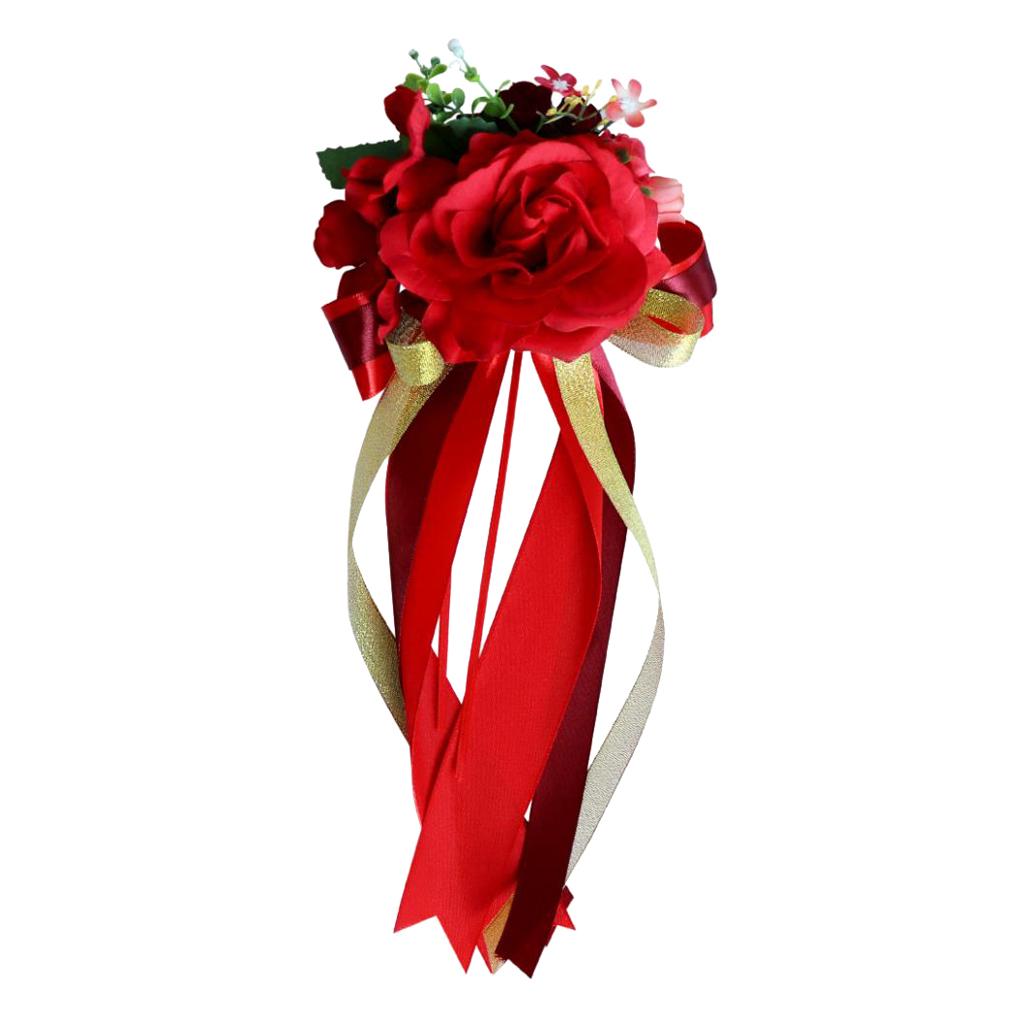 Wedding Party Car Flower and Ribbon Door Mirror Handle Decor Kit