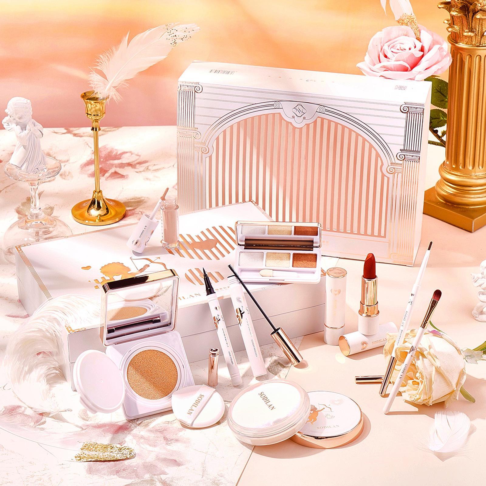 Makeup Set Include 3 Colors Eyeshadow 2x Lipstick Cushion BB Cream Concealer eyeliner for Beginners Women Girl