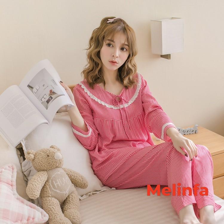 Bộ đồ ngủ nữ, set đồ nữ mặc nhà áo dài tay quần dài chất vải cotton lụa tự nhiên nhiều màu mã BD0189