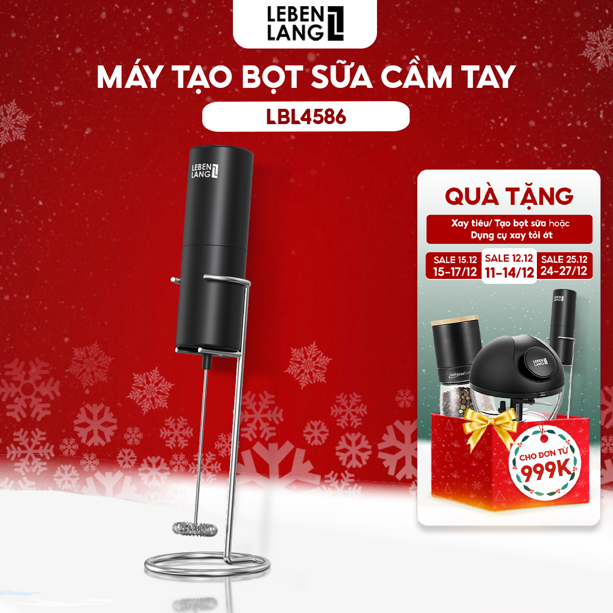 Máy Đánh Bọt Cầm Tay Lebenlang Lbl4586, Chạy Bằng Pin 2A Tiện Lợi, Công Suất 10W Hàng Chính Hãng - Máy Tạo Bọt Dùng Pin