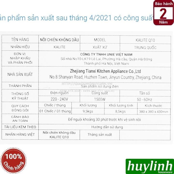 Nồi chiên không dầu điện tử Kalite KL-Q10 - 10 lít - Tặng bao tay + chổi quét - Hàng chính hãng