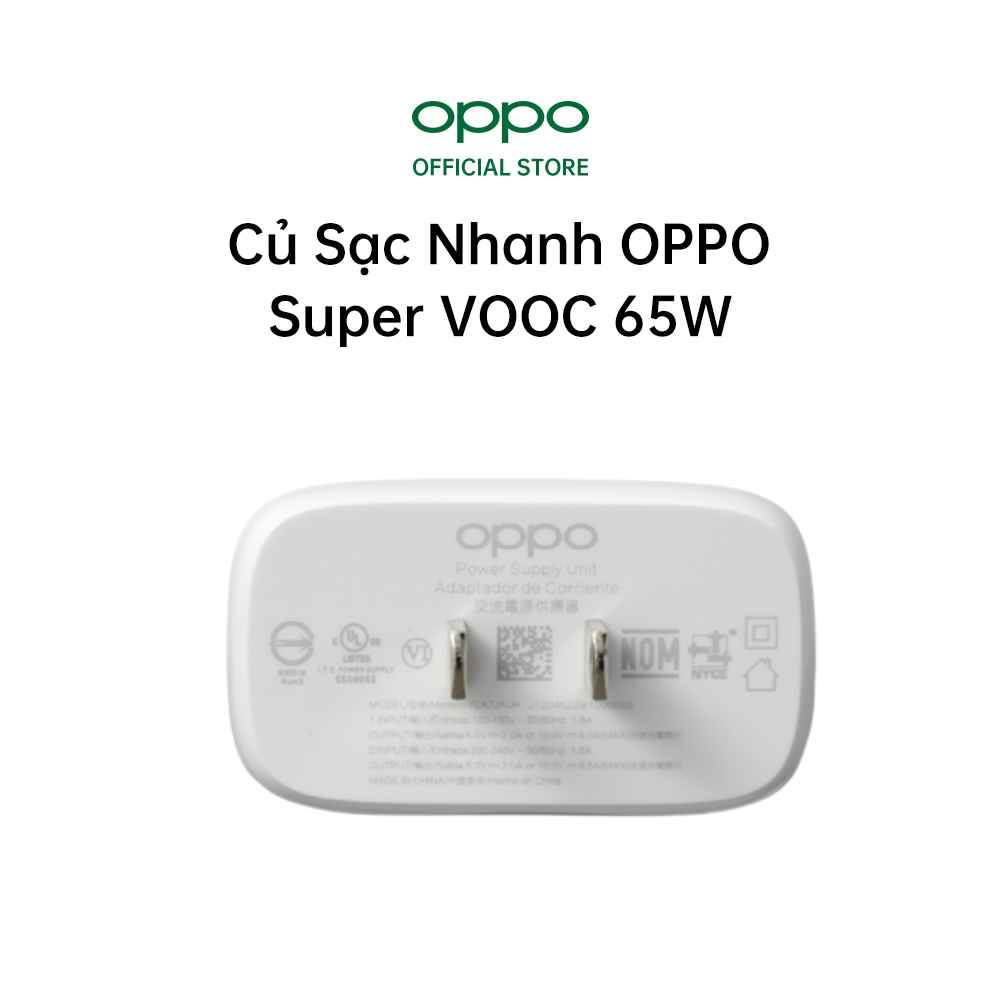 Củ Sạc Nhanh OPPO Super VOOC 65W | Đầu ra USB: 10V - 6.5A | Hàng Chính Hãng OPPO